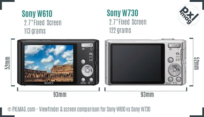 Sony W610 vs Sony W730 Screen and Viewfinder comparison