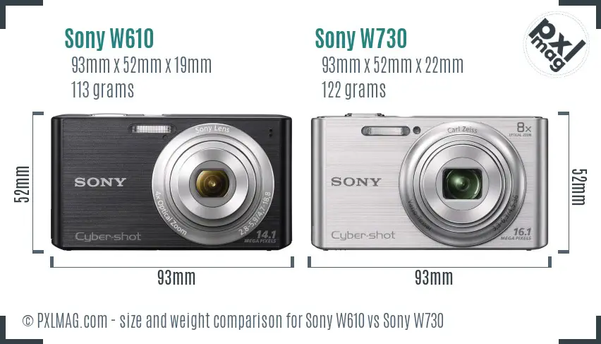 Sony W610 vs Sony W730 size comparison