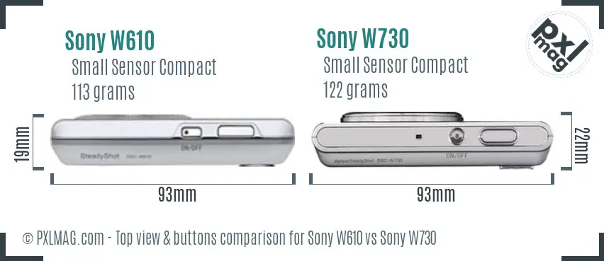 Sony W610 vs Sony W730 top view buttons comparison