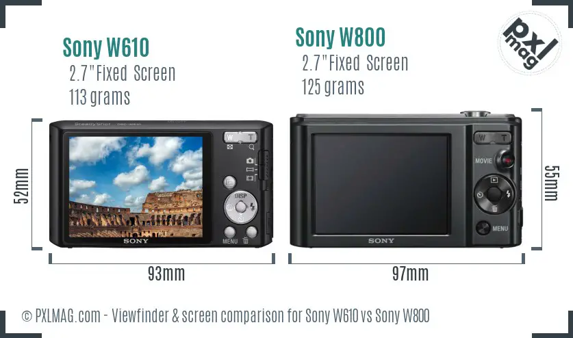 Sony W610 vs Sony W800 Screen and Viewfinder comparison