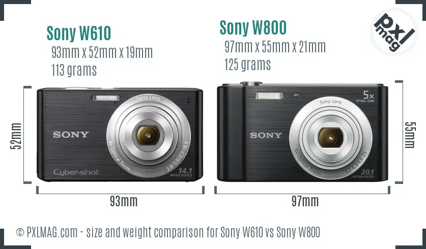 Sony W610 vs Sony W800 size comparison