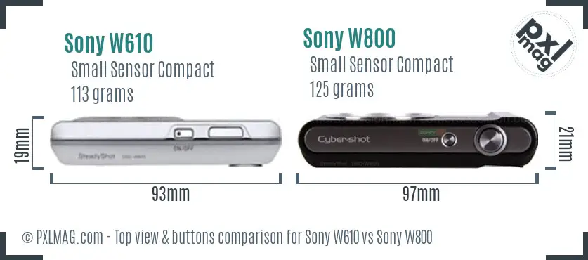 Sony W610 vs Sony W800 top view buttons comparison