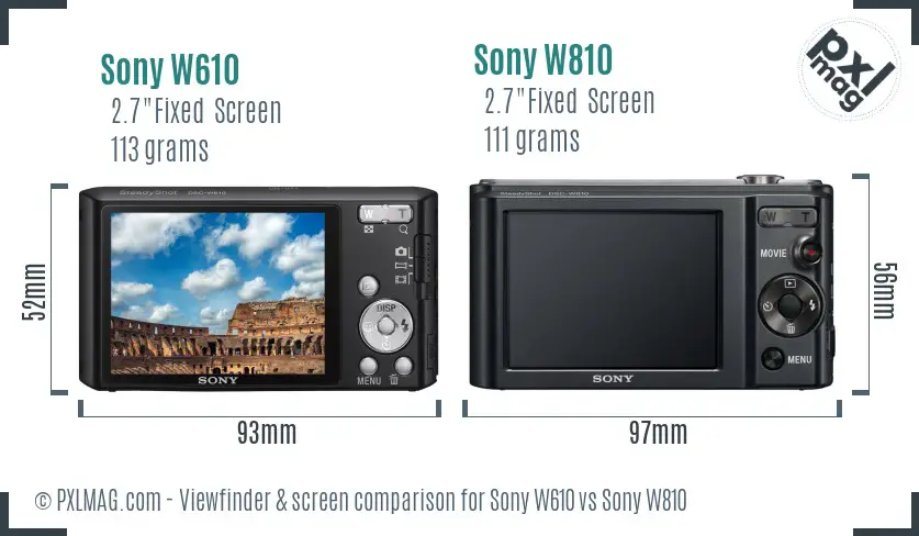 Sony W610 vs Sony W810 Screen and Viewfinder comparison