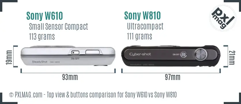 Sony W610 vs Sony W810 top view buttons comparison