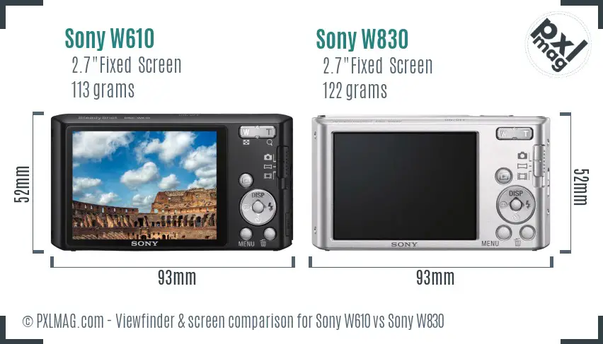Sony W610 vs Sony W830 Screen and Viewfinder comparison