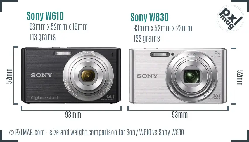 Sony W610 vs Sony W830 size comparison
