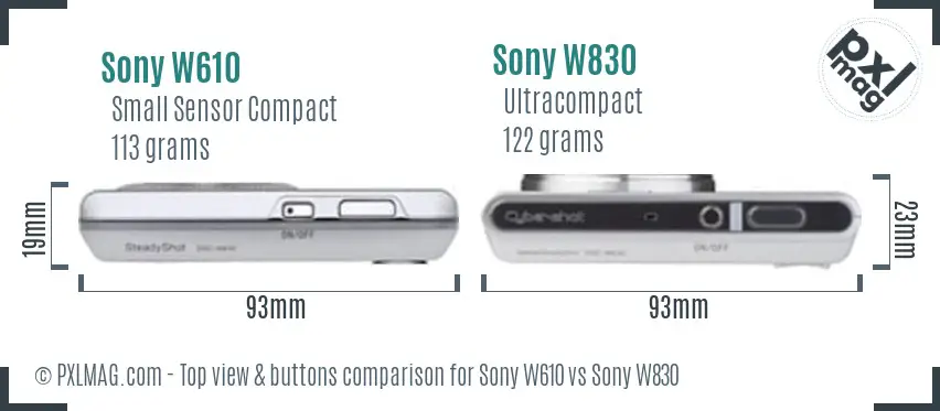 Sony W610 vs Sony W830 top view buttons comparison