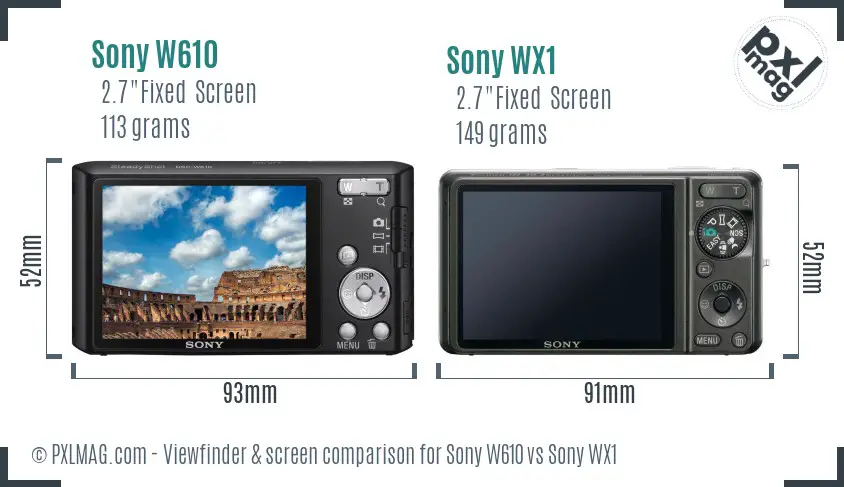 Sony W610 vs Sony WX1 Screen and Viewfinder comparison