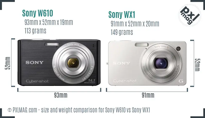 Sony W610 vs Sony WX1 size comparison