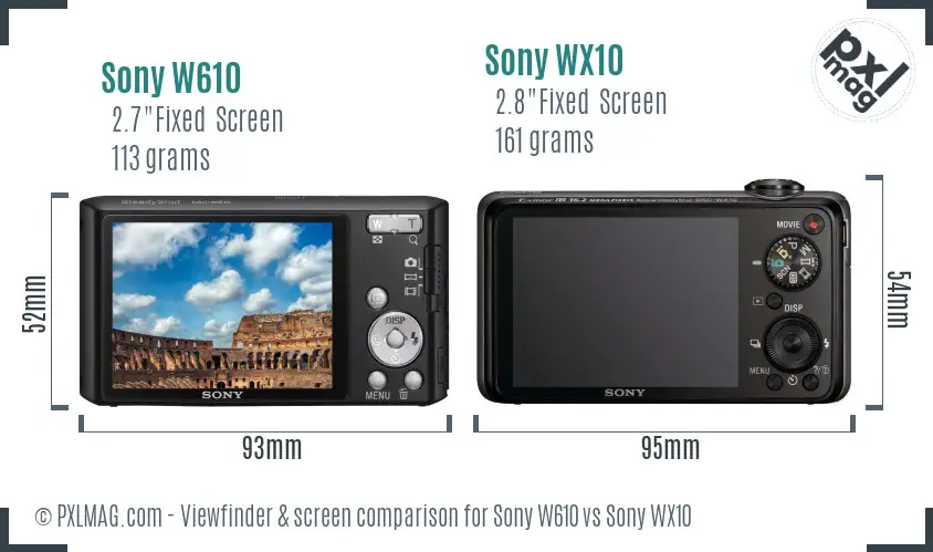 Sony W610 vs Sony WX10 Screen and Viewfinder comparison