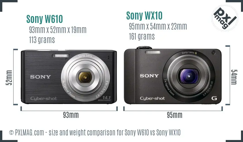 Sony W610 vs Sony WX10 size comparison