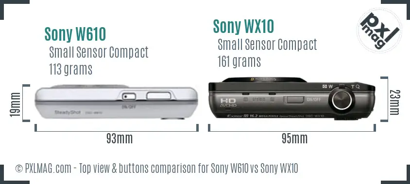 Sony W610 vs Sony WX10 top view buttons comparison