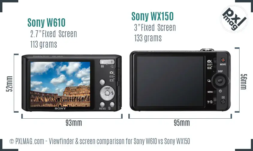Sony W610 vs Sony WX150 Screen and Viewfinder comparison