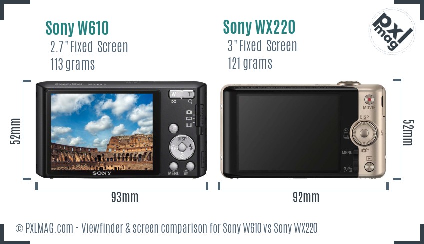 Sony W610 vs Sony WX220 Screen and Viewfinder comparison