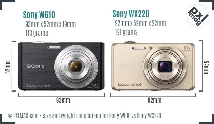 Sony W610 vs Sony WX220 size comparison