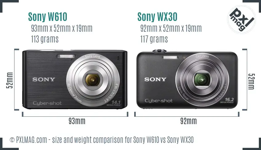 Sony W610 vs Sony WX30 size comparison