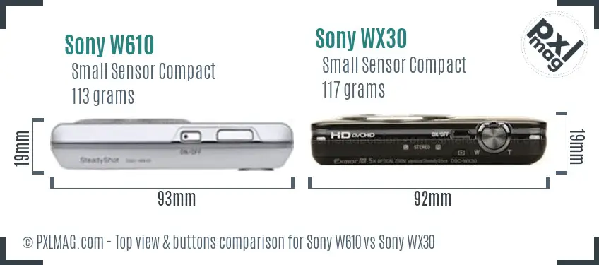 Sony W610 vs Sony WX30 top view buttons comparison
