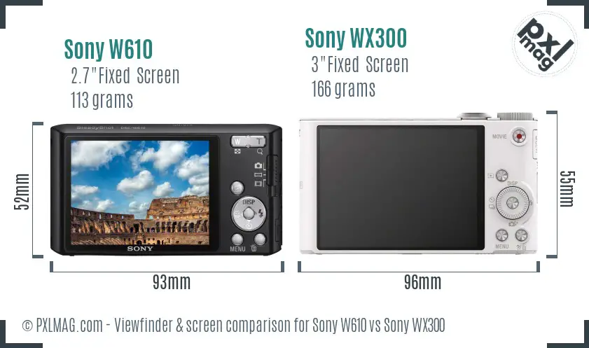 Sony W610 vs Sony WX300 Screen and Viewfinder comparison
