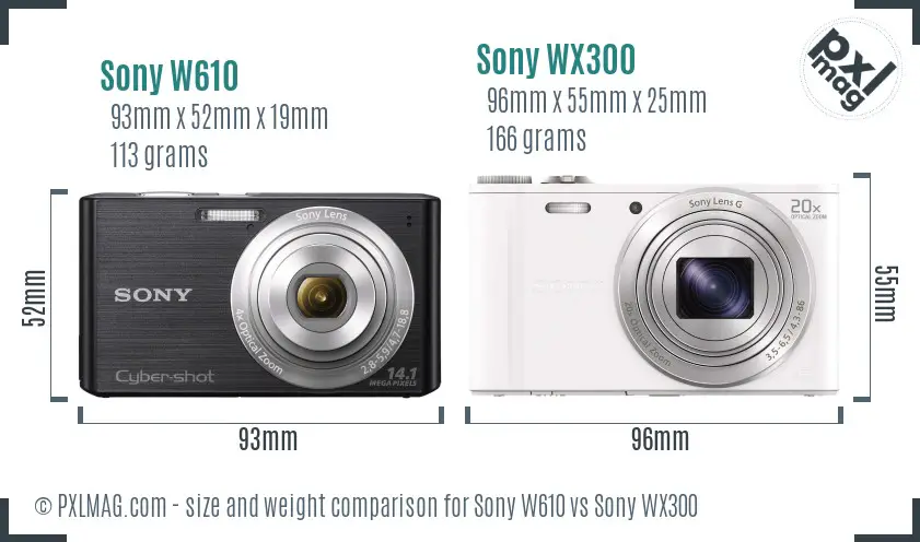 Sony W610 vs Sony WX300 size comparison
