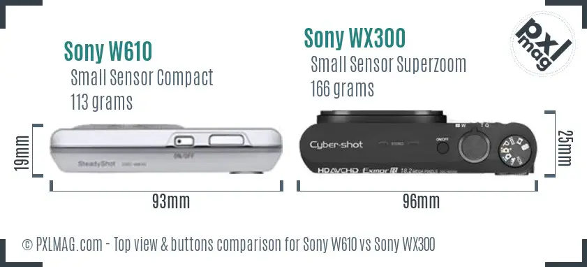 Sony W610 vs Sony WX300 top view buttons comparison