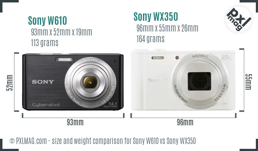 Sony W610 vs Sony WX350 size comparison