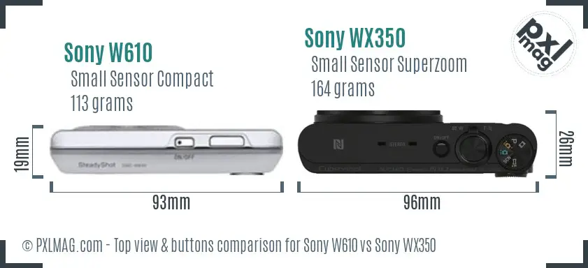 Sony W610 vs Sony WX350 top view buttons comparison