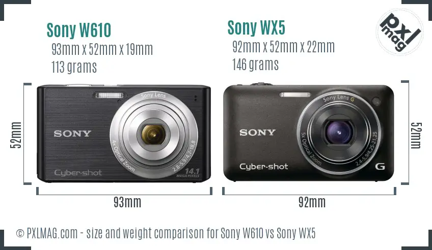 Sony W610 vs Sony WX5 size comparison