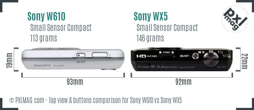 Sony W610 vs Sony WX5 top view buttons comparison