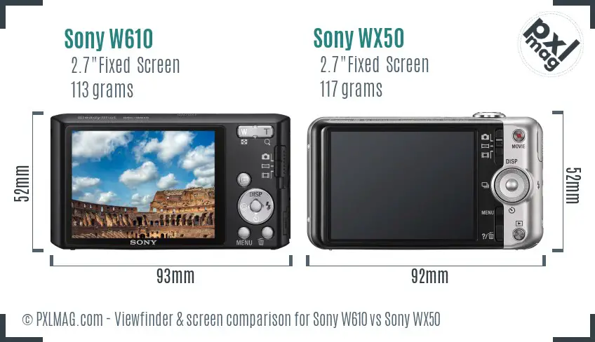 Sony W610 vs Sony WX50 Screen and Viewfinder comparison