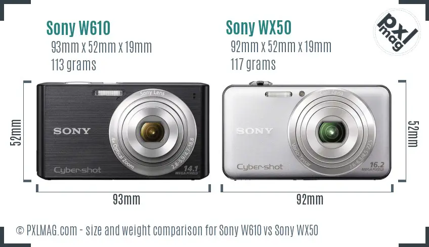 Sony W610 vs Sony WX50 size comparison