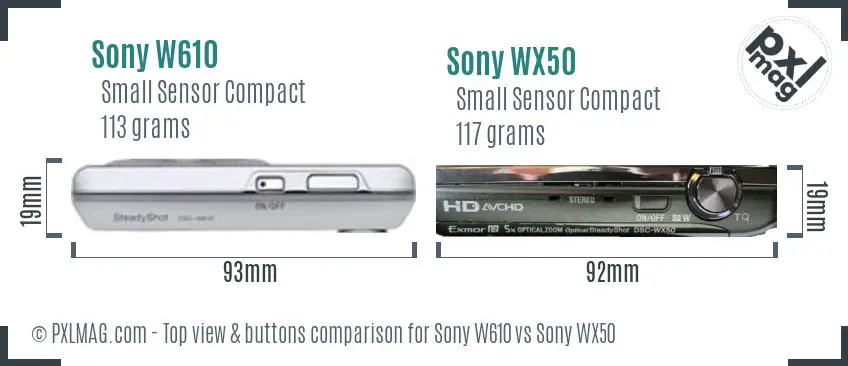 Sony W610 vs Sony WX50 top view buttons comparison