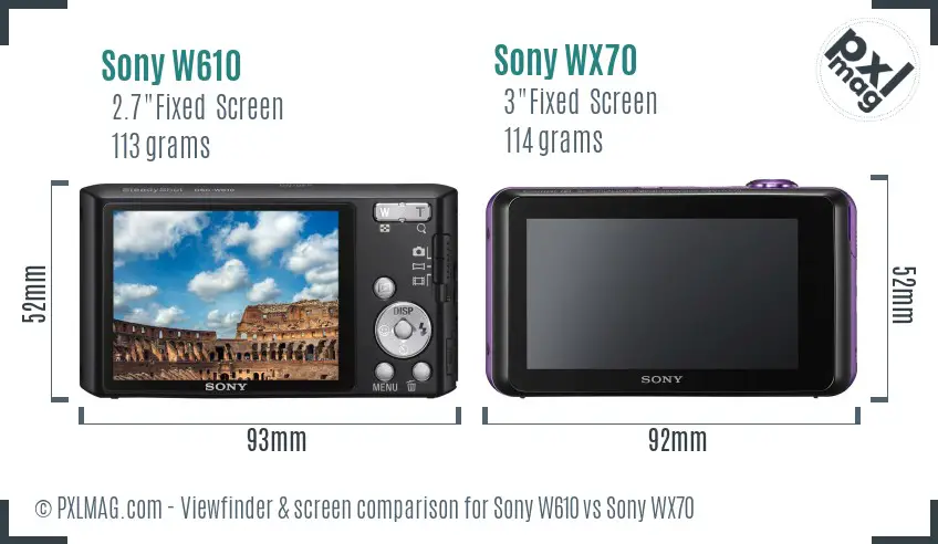 Sony W610 vs Sony WX70 Screen and Viewfinder comparison