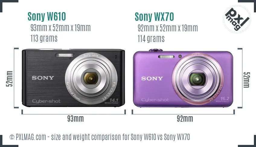 Sony W610 vs Sony WX70 size comparison