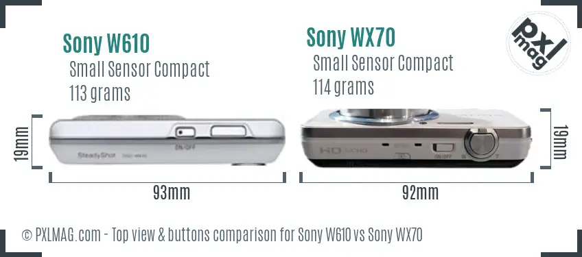 Sony W610 vs Sony WX70 top view buttons comparison