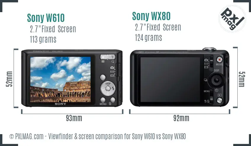 Sony W610 vs Sony WX80 Screen and Viewfinder comparison