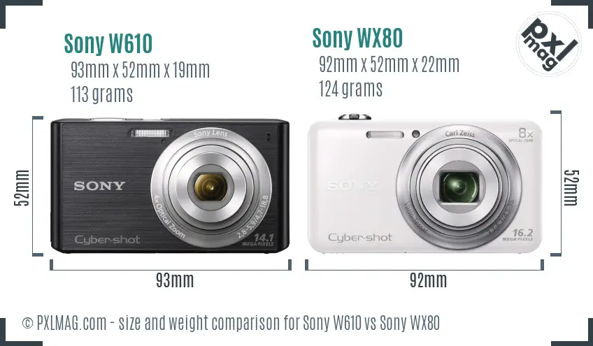 Sony W610 vs Sony WX80 size comparison