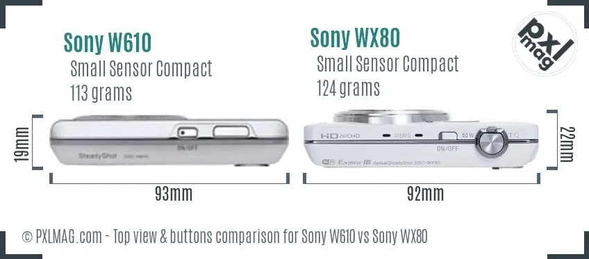 Sony W610 vs Sony WX80 top view buttons comparison