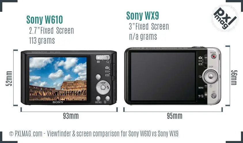 Sony W610 vs Sony WX9 Screen and Viewfinder comparison