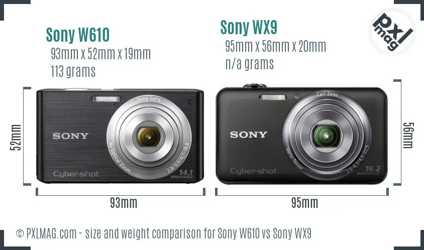 Sony W610 vs Sony WX9 size comparison
