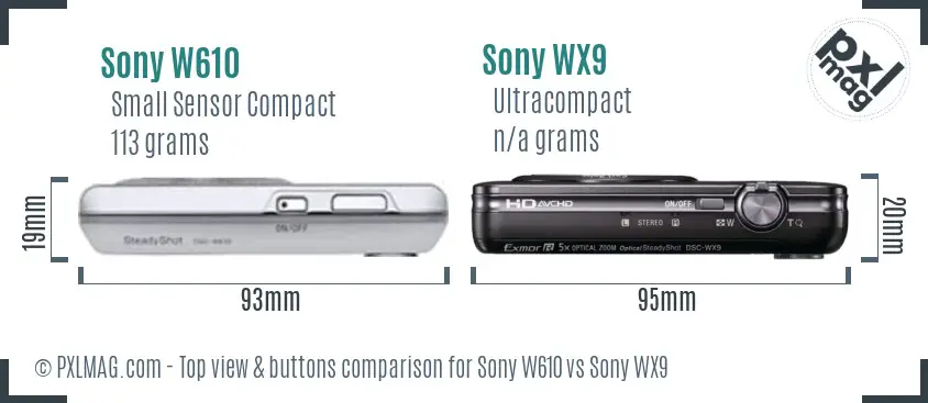 Sony W610 vs Sony WX9 top view buttons comparison