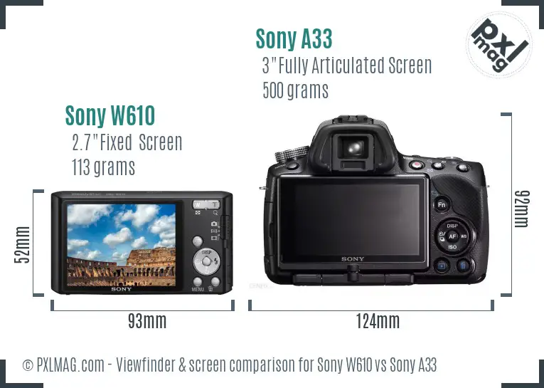 Sony W610 vs Sony A33 Screen and Viewfinder comparison