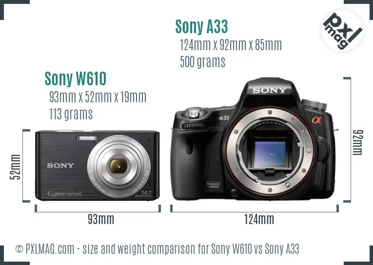 Sony W610 vs Sony A33 size comparison