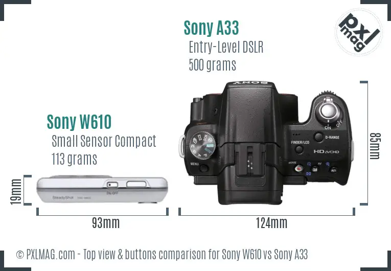 Sony W610 vs Sony A33 top view buttons comparison