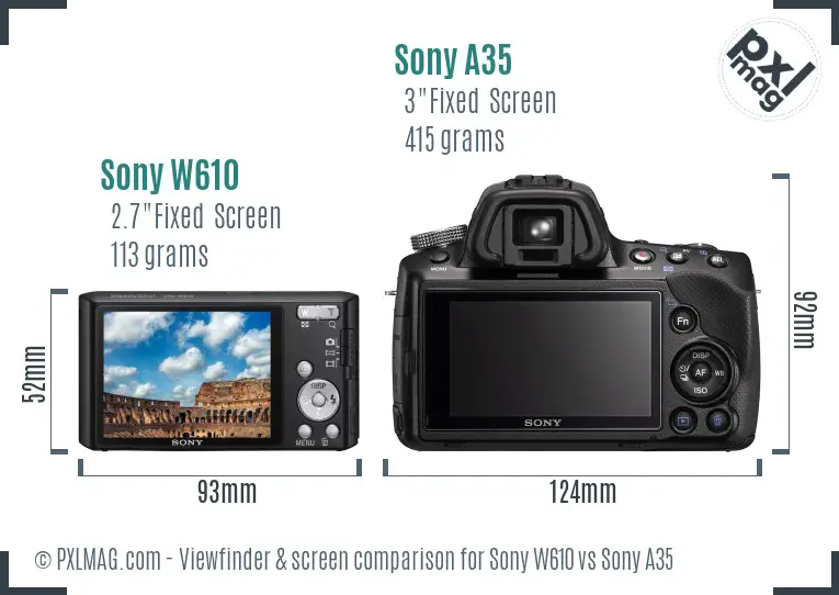 Sony W610 vs Sony A35 Screen and Viewfinder comparison