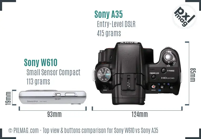 Sony W610 vs Sony A35 top view buttons comparison