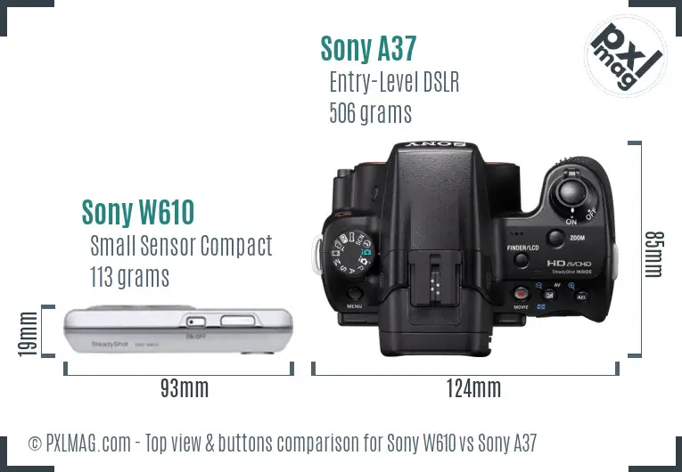Sony W610 vs Sony A37 top view buttons comparison