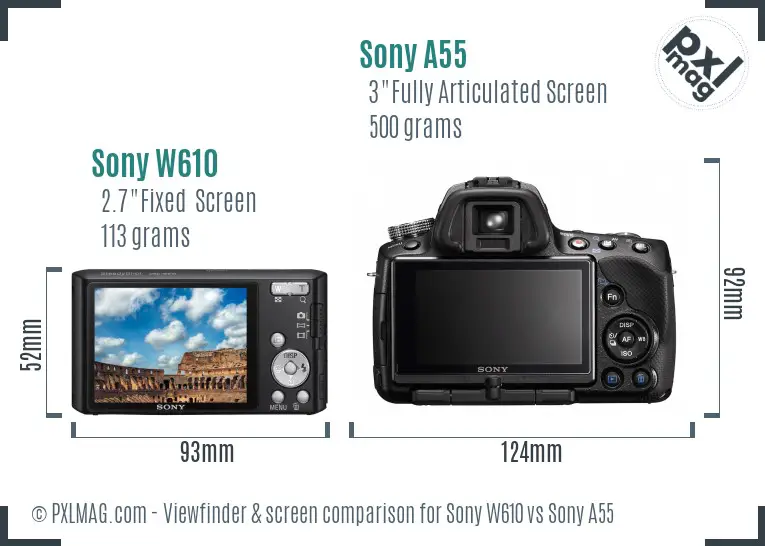 Sony W610 vs Sony A55 Screen and Viewfinder comparison