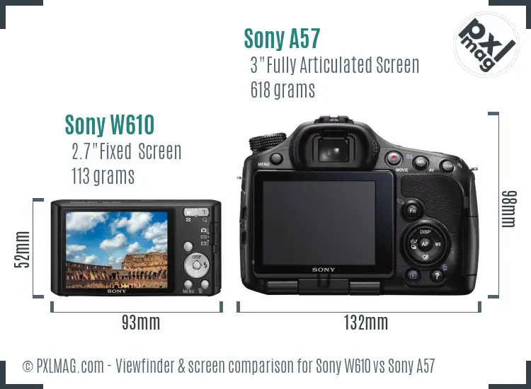 Sony W610 vs Sony A57 Screen and Viewfinder comparison