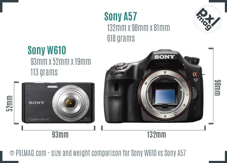 Sony W610 vs Sony A57 size comparison
