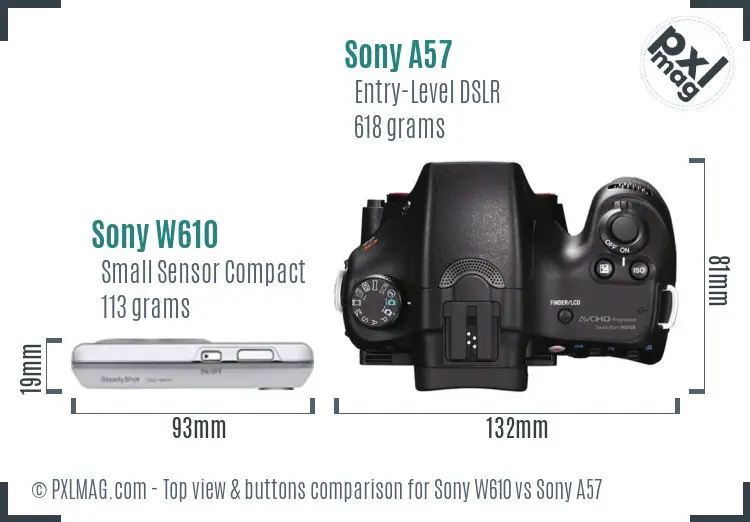 Sony W610 vs Sony A57 top view buttons comparison